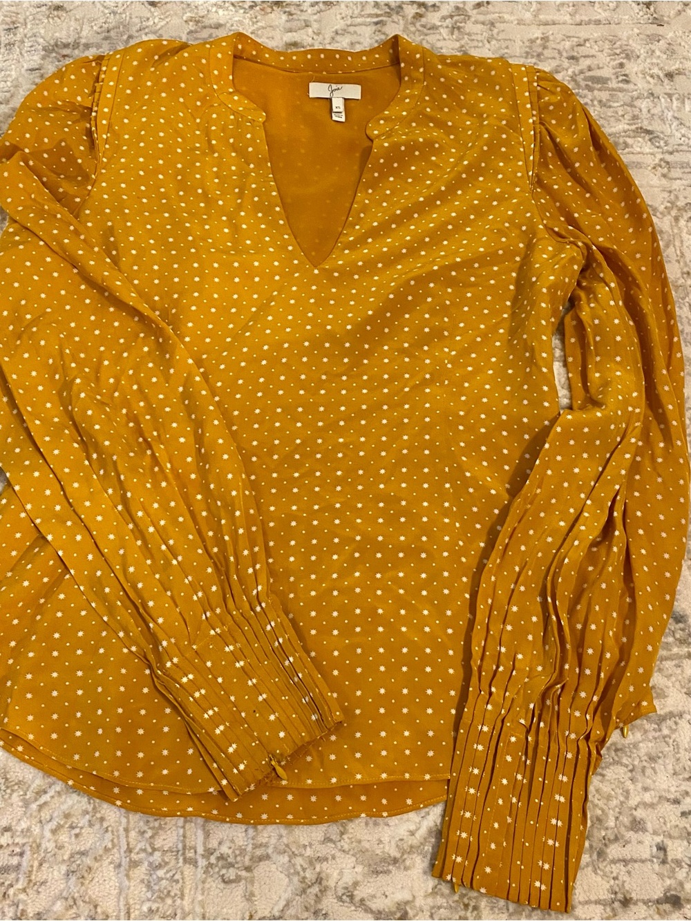 Joie Korina Mustard Polka Dot V-Neck Long Sleeve Blouse